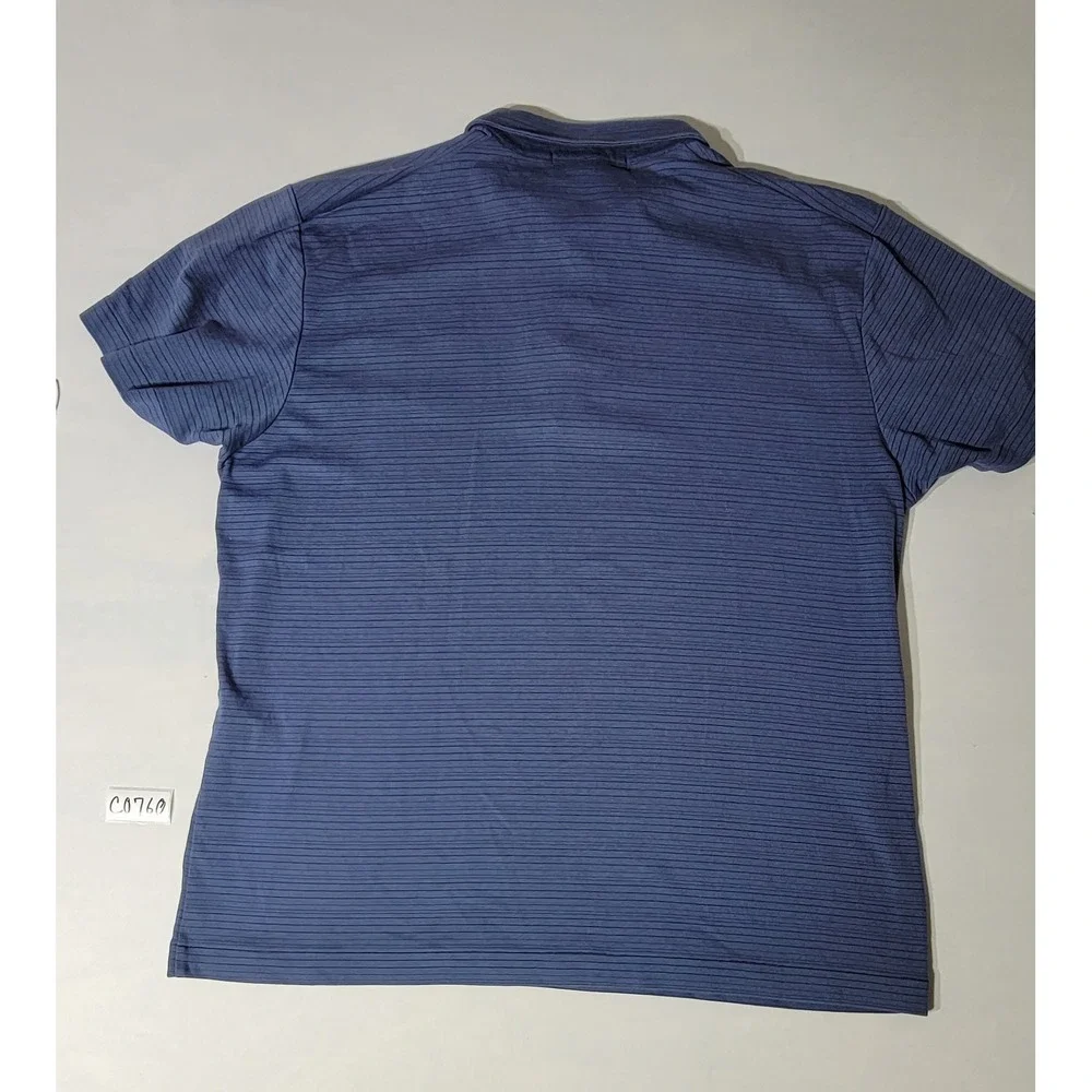 Banana Republic Mens XL Navy Blue Micro Stripe Short Sleeve Polo Cotton Blend